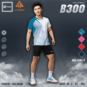 BỘ ÁO BÓNG CHUYỀN AURA B300 TRẮNG XANH (NAM)