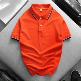 Áo Cá Sấu Màu Cà Rốt Bo Cổ Viền Đen Trắng