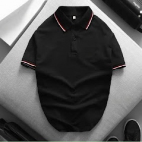 Áo Cá Sấu Màu Đen Bo Cổ Viền Đen Trắng