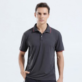 Áo Cá Sấu Màu Xám Chuột Bo Cổ Viền Đỏ