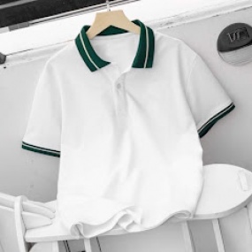 Áo Cổ Trụ Thân Trắng Bo Xanh Két Đậm