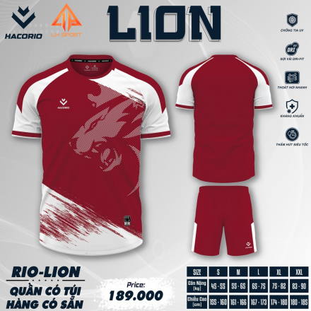 Quần Áo Bóng Đá HACORIO - RIO - LION (RIO - 07)- ĐỎ ĐÔ