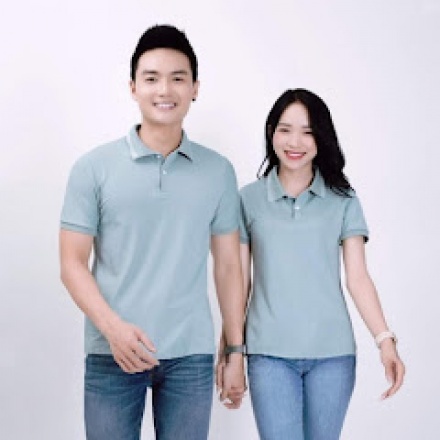 Áo Cổ Trụ Xanh Nhạt Phối Cổ Trắng